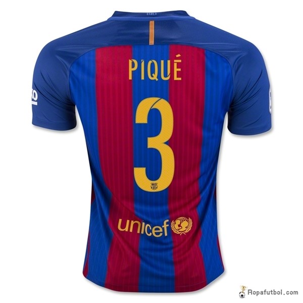 Camiseta Barcelona Replica Primera Ropa Pique 2016/17 Azul